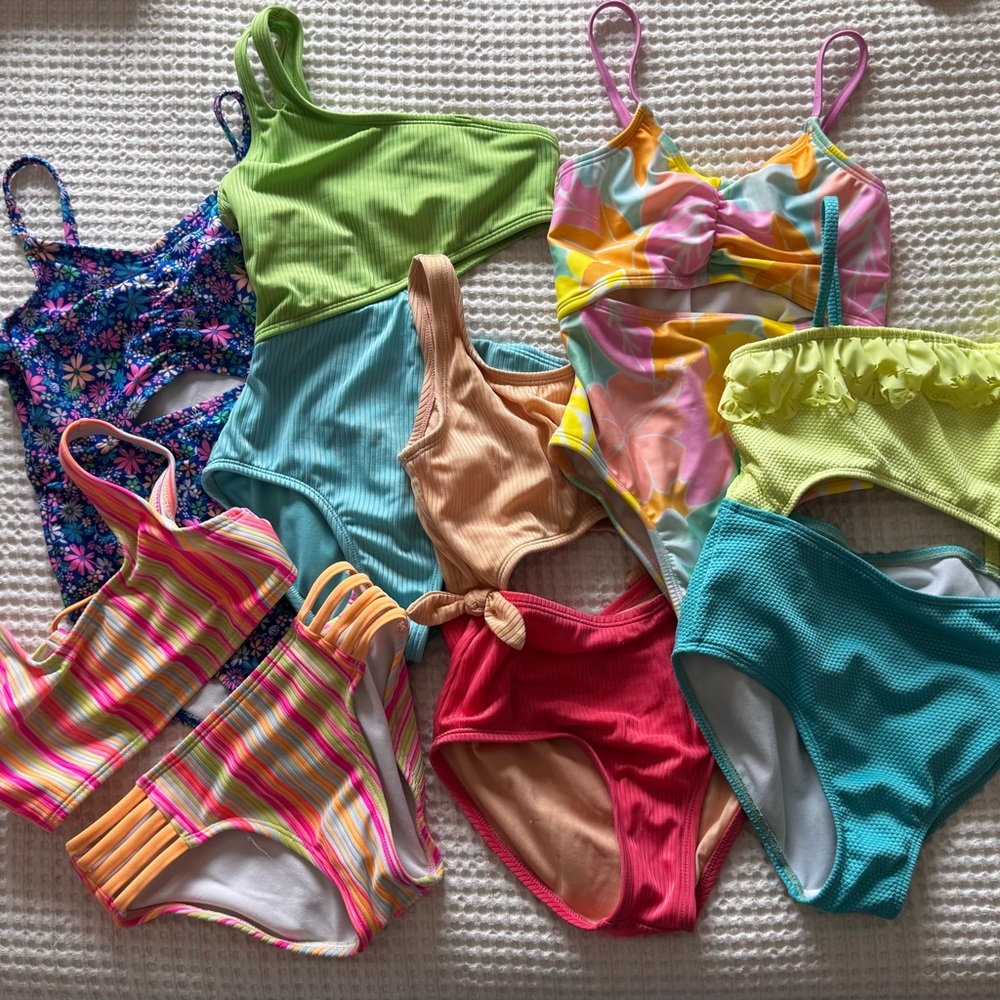 Cat & Jack Multicolor Girls One-Piece Swimsuits - Lime, Teal, Pink, Coral & Blue
